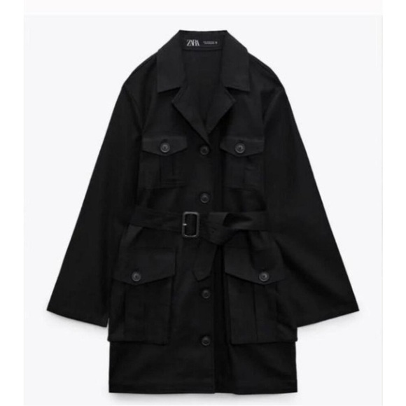 NEW ZARA Linen Blend Windbreaker linen/cotton blend black - Picture 4 of 7